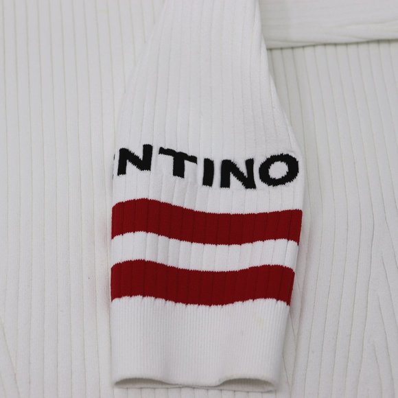 VALENTINO Logo & Stripes Cuff Rib Knit Sweater Top - Picture 10 of 15